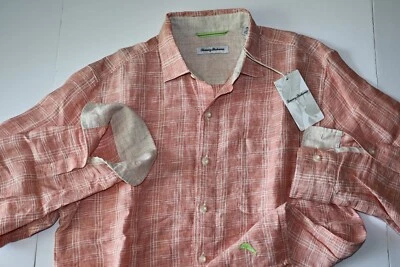 Tommy Bahama 衬衫 Ventana 格子珊瑚橙色亚麻 LS 全新 M 码 — 第 1/4 张图片