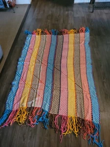 Vintage Hand Crocheted Afghan Throw Blanket Orange And White W/Pink blue 53x77 - Picture 1 of 2