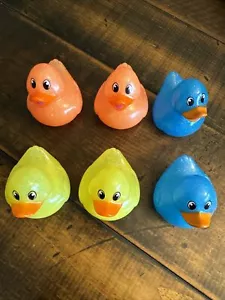 LOT of 6 Yellow Blue orange GLITTER Rubber Ducks For Jeeps Cruises - Picture 1 of 6