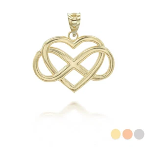 Gold Heart with Infinity Pendant Necklace (Available In Yellow/Rose/White) - Picture 1 of 9