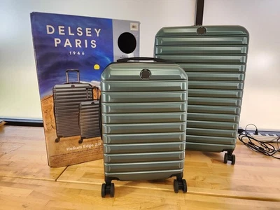2 PCE GREEN Delsey Helium Edge Hardsided Luggage Suitcase Set Bags Carryon Check - Image 1 of 4