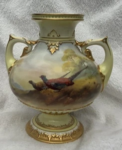 Royal Worcester 1905 Hadley Ware Vase mit 2 Henkeln und Fasanen von W E Jarman - Bild 1 von 19
