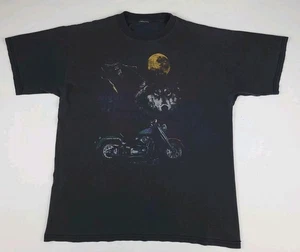 Vintage 90s Night Spirits Motorcycle Wolf Faded Print T-Shirt Biker USA Wildlife - Bild 1 von 5