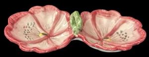 Italian Made Double Flower Pottery Footed Candy Or Nut Dish, 11" X 5.25" X 3"H - Picture 1 of 4