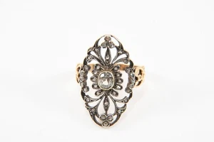 C23Z19- Gold 750 18kt & Silber Ring mit Altschliff Diamanten - Picture 1 of 12