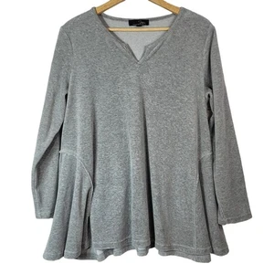 Suzanne Betro Womens Pullover Top Gray Large V Neck Soft Flare Hem Long Sleeve - Picture 1 of 6