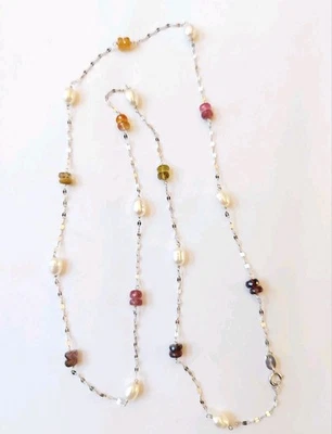 collana in argento 925 pietre tormaline sfaccettate e perle idea regalo natale  - Immagine 1 di 4