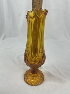 Vintage Kanawha Glass Moon and Stars Amber 11" Swung Vase 9 Fingers MCM No Chips - Picture 1 of 10