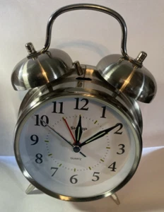 SHARP Old looking Quartz Model SPC800 Alarm Clock Silver Tone Twin Bells Light B - Picture 1 of 17