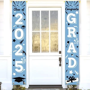 Graduation Porch Banner Class Sign Light Blue Congrats Grad Hanging Flags Hig... - Picture 1 of 6
