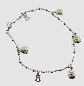 Pulsera tobillera 925 esterlina hinchada dama insecto y oso de peluche hecha en Italia - Imagen 1 de 8