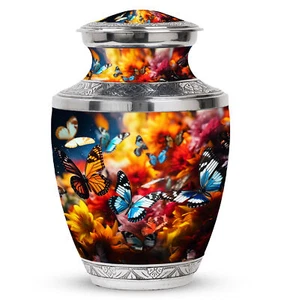 Cremation Urns Colorful Butterflies On A Colorful Meadow (10 Inch) Large Urn - Bild 1 von 7