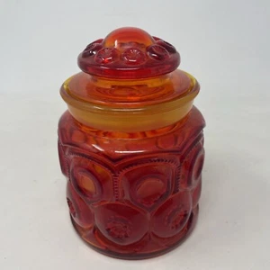 Vintage Amberina /Cherry Red "Moon & Stars" Glass Candy Jar Cannister 6.75" Tall - Picture 1 of 9