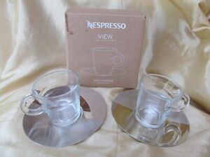 New Boxed Nespresso View Demitasse Espresso Cups & Saucer Set Coffee Glass