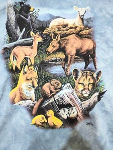 The Mountain Unisex T-shirt Blue Baby Animals Cubs Leather Tag NWOT 2XL #431 - Picture 1 of 5
