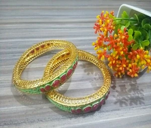 Traditional Gold Plated Bangles Wedding Bridal Ruby Studded Fashion Jewellery - Picture 1 of 5