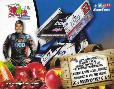 2019 DONNY SCHATZ “SAGE FRUITS TONY STEWART RACING” #15 WOO SPRINT CAR POSTCARD Cover