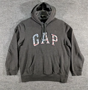 GAP Felpa con Cappuccio Uomo Grande Ricamata USA Grigio Rosso Bianco Blu Bandiera Americana - Foto 1 di 14
