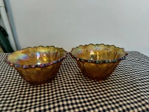 Vtg Indiana Glass Co Iridescent Gold Marigold Carnival Glass Candle holder Set 2 - Picture 1 of 14