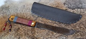 Handcrafted Native American Hunting Trade Knife with Handmade Leather Sheath - Picture 1 of 3