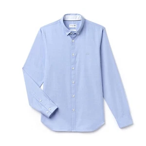 Lacoste Long Sleeve Slim Fit Cotton Pinpoint Blue CH9627-00 Shirt - Picture 1 of 10