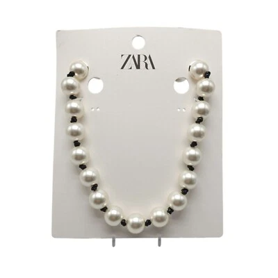 Zara Faux Pearl Necklace With Black Knot Adjustable Cord (B) — 第 1/4 张图片