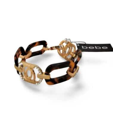 Chic &Chunky BeBe Acrylic Resin Curb Link Tortoise & Gold 7” Bracelet JW1538 - Image 1 of 4