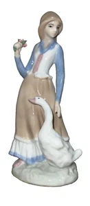 Baum Bros Formalities Maiden Walking with a Goose & Holding a Pink Rose Vintage  - Picture 1 of 7