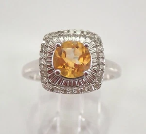 14K White Gold Citrine and Diamond Halo Engagement Ring Size 7.25 November Gem - Picture 1 of 7