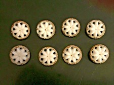 Set 8 Vintage White and Gold Glass Flower Buttons Openwork Self Shank 3/4 Inch