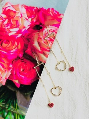 Brincos Swarovski OXO Coração Vermelho Hove Lustre Móvel Gota Perfurada Ouro, Novo com etiquetas - Imagem 1 de 4