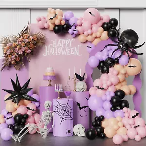 166Pcs Pink Black Purple Halloween Balloon Garland Arch Kit Scary Spider Happy - Picture 1 of 7