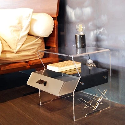SLATO COMODINO AMON Design Moderno in plexiglass trasparente - Immagine 1 di 4
