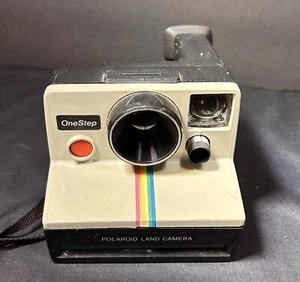 Cámara terrestre vintage original Polaroid OneStep blanca arco iris rayas - Imagen 1 de 4