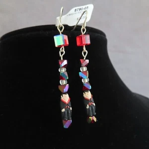Vampire Earrings Halloween Red Black Ceramic Glass Beaded Dangle Hook Spooky - Picture 1 of 10