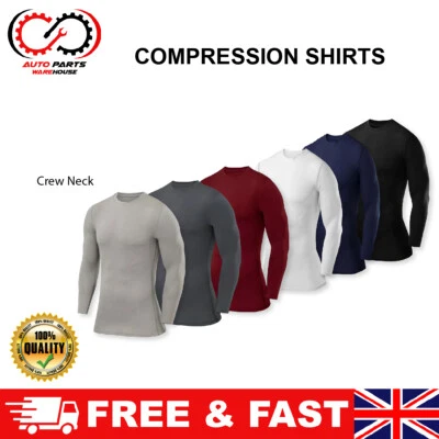 Mens Boys Compression Base Layer Top Crew Neck Running Gym Fitness Sports Shirts - Image 1 of 4