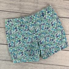 Lands' End Shorts 14P Paisley Print Blue Green Colors on White Inseam 6"
