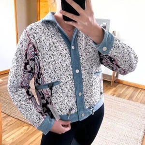 BLANK NYC Reversible Patchwork Floral Paisley Print Denim Jean Jacket S NWT - Picture 1 of 11