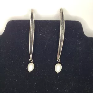 SILPADA Textured Long Folded Threader Sterling Silver Dangle Pearl Earrings - Picture 1 of 5