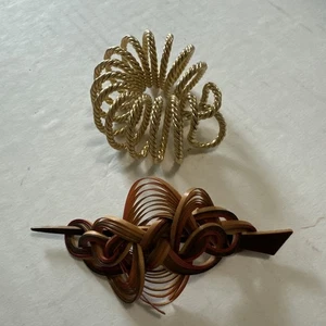 Spilla capelli vintage asiatica giapponese bambù intrecciato e supporto coda di cavallo tono oro vedi foto - Foto 1 di 7