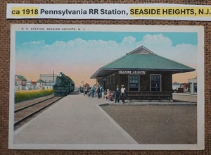 ca 1918 Pennsylvania RR Station, SEASIDE HEIGHTS, N.J. POSTCARD COLOR WB w/train - Picture 1 of 2