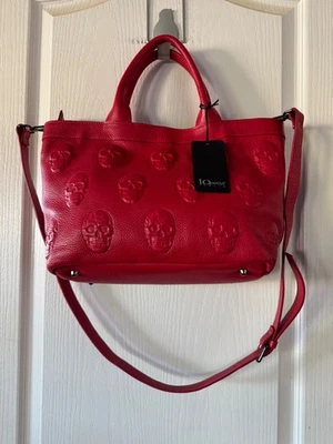 Bolso Bandolera Mediano i Opelle Rojo Italiano Cuero Repujado Calavera Foto 1 de 4