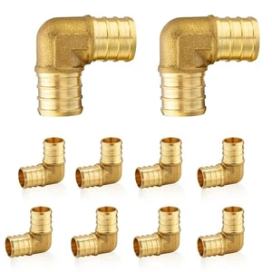 (Pack of 10) Pex 1 Inch Elbow Crimp Brass Fittings for Pex Tubing - Picture 1 of 7