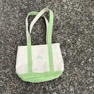 LL Bean Green And Begie Tote Bag Straps Nell - Picture 1 of 7
