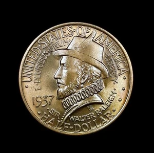 1937 UNCIRCULATED BU Roanoke Commemorative Silver Half Dollar - STUNNING COIN ! - Picture 1 of 2