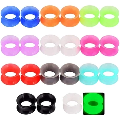 Ohr Tunnel Set, Silikon, bunt, Plugs, Gauges, Flesh, 11 Paar, flexible, hautf... - Bild 1 von 2