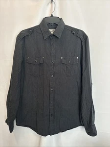 Chalc Mens LS Shirt Button Up Front Striped Pull On Sleeve Black Sz-L #733 - Picture 1 of 15