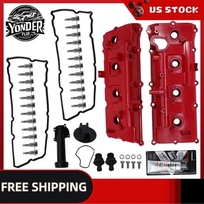 Aluminum Red Valve Covers Kit for 04-16 Nissan Armada Titan Pathfinder QX56 5.6L Foto 1 de 4