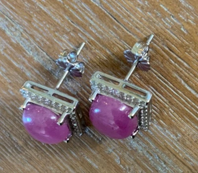 Artisan 925 sterling silver pink Ruby zircon stud earrings square shaped 23cttw - Image 1 of 4