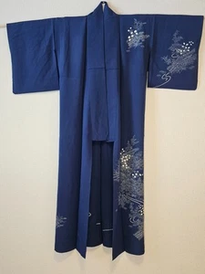 Japanischer Kimono ~ wunderschön ~ dunkelblau Perlen Brook ~ US-Verkäufer/schneller Versand! - Bild 1 von 6